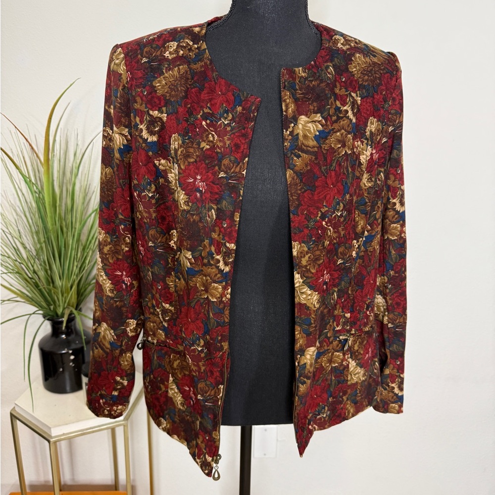 Notations Women's Floral Blazer - Red and Gold